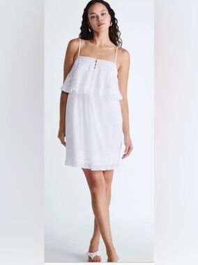Scoop *READ!*  White Spaghetti-Strap Ruffled Mini Dress
